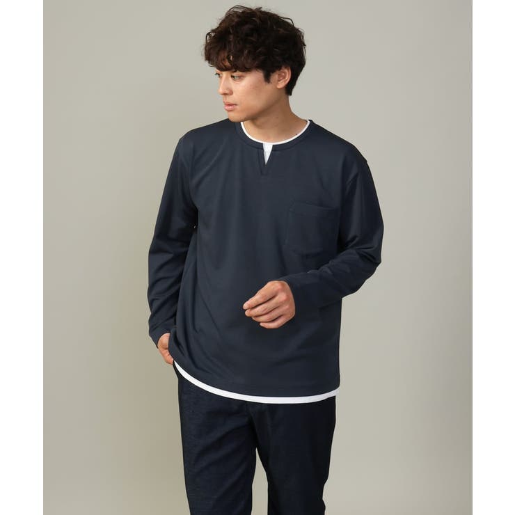 【きれいめで楽チン】キーネックフェイクレイヤードセミワイドカットソー | a.v.v【MEN】 | 詳細画像16 