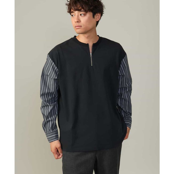 ブラック | 【主役TOPS】ハーフジップバックシャン切替カットソー(デザテクシリーズ） | a.v.v【MEN】