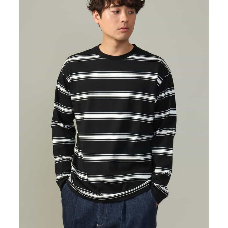 ブラック | 【着映えロンT】ランダムボーダーセミワイドシルエットロングTシャツ | a.v.v【MEN】