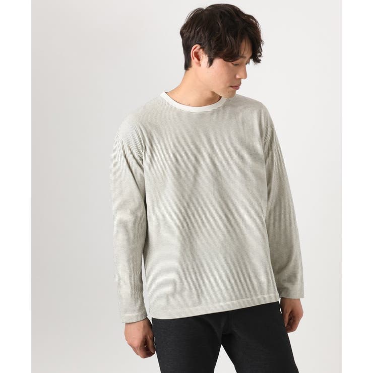 【万能インナー】細ボーダーセミワイドシルエットロングTシャツ | a.v.v【MEN】 | 詳細画像1 