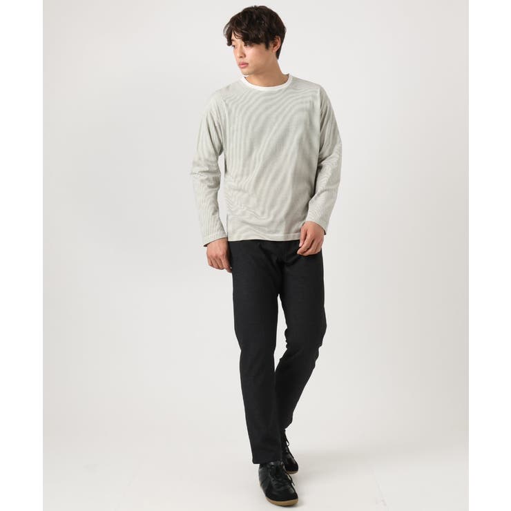 【万能インナー】細ボーダーセミワイドシルエットロングTシャツ | a.v.v【MEN】 | 詳細画像2 