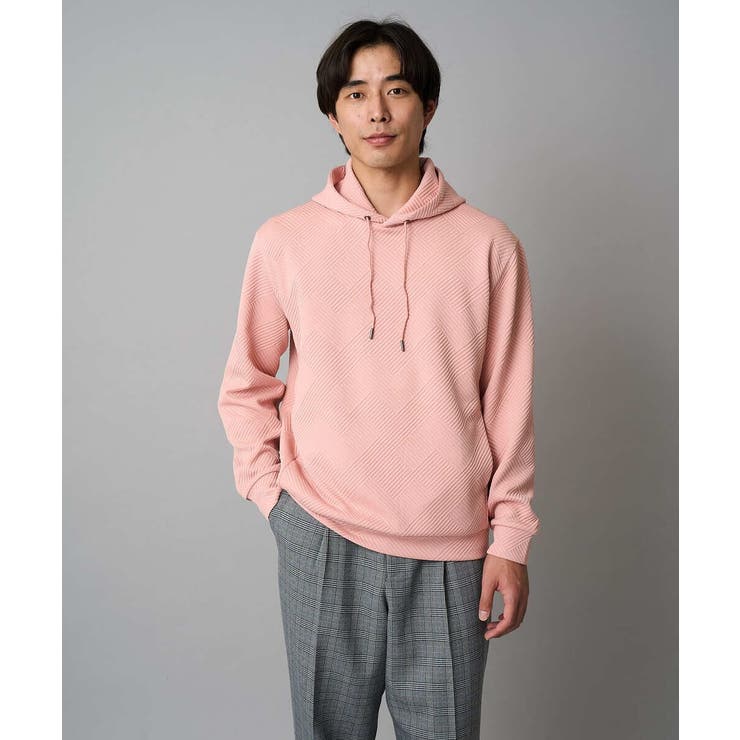 ピンク | 【イージーケア 毛玉になりにくい】幾何ジャカードプルオーバーパーカー【ストレッチ… | a.v.v【MEN】