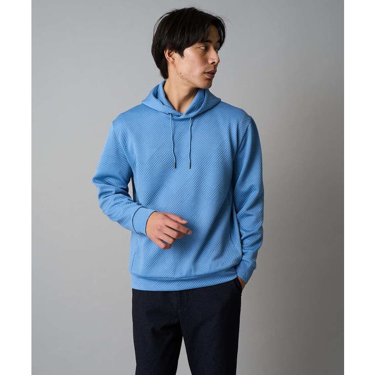 ライトブルー | 【イージーケア 毛玉になりにくい】幾何ジャカードプルオーバーパーカー【ストレッチ… | a.v.v【MEN】