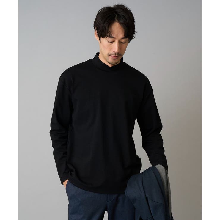 ブラック | ポンチモックネックカットソー | a.v.v【MEN】