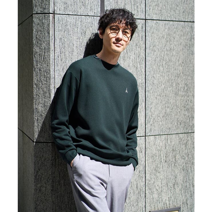 ダークグリーン | アゼダブルフェイスワンポイント刺繍プルオーバー | a.v.v【MEN】