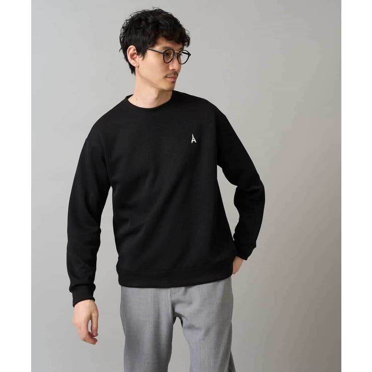 ブラック | アゼダブルフェイスワンポイント刺繍プルオーバー | a.v.v【MEN】