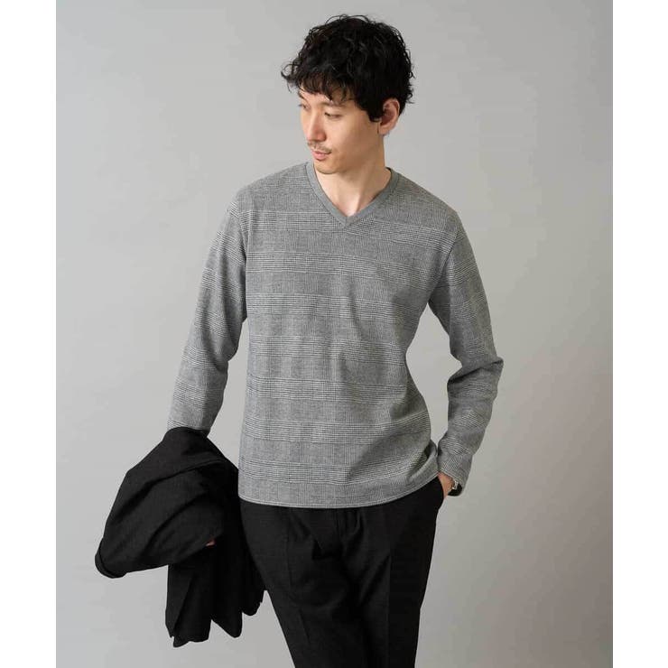グレンチェックジャカードVネックTシャツ 通勤 ビジネス | a.v.v【MEN】 | 詳細画像1