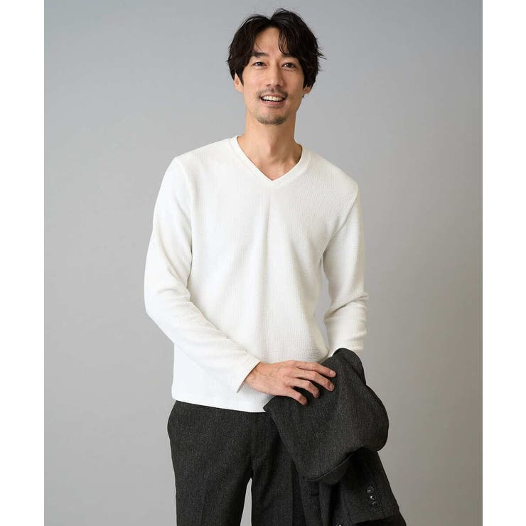 ホワイト | 千鳥ジャカードVネックTシャツ 通勤 ビジネス | a.v.v【MEN】
