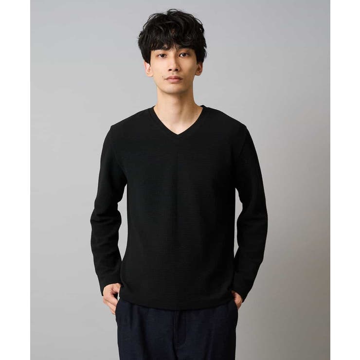 ブラック | 千鳥ジャカードVネックTシャツ 通勤 ビジネス | a.v.v【MEN】