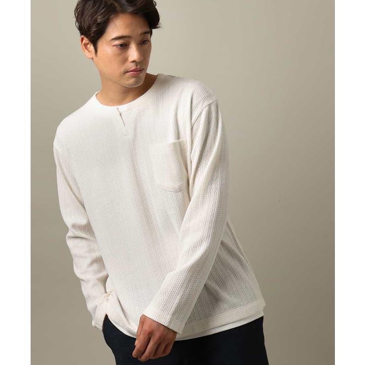 アイボリー | 【楽してサマ見え】ケーブル柄フェイクレイヤードカットソー | a.v.v【MEN】