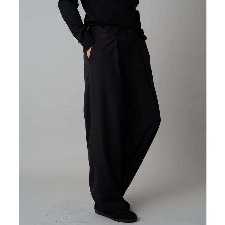 ブラック | 【イージーケア/洗濯機で洗える】裏微起毛ストレッチオーバーパンツ | a.v.v【MEN】