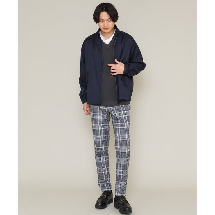 軽撥水/ストレッチ】チェック柄スマートスラックス[品番