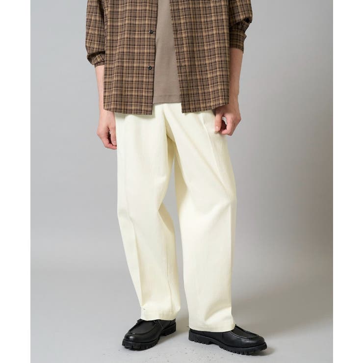 アイボリー | 【イージーケア 毛玉になりにくい】ワンタックワイドデニムスラックス【ストレッチ … | a.v.v【MEN】