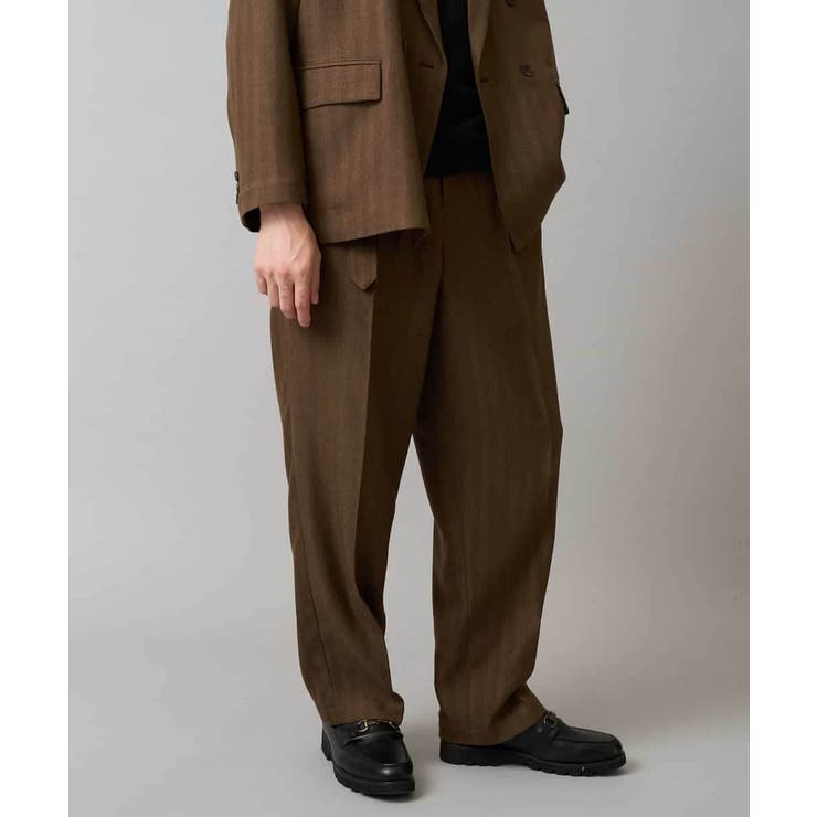 ブラウン | 【イージーケア 毛玉になりにくい】ヘリンボーンベルト付イージーワイドスラックス【… | a.v.v【MEN】