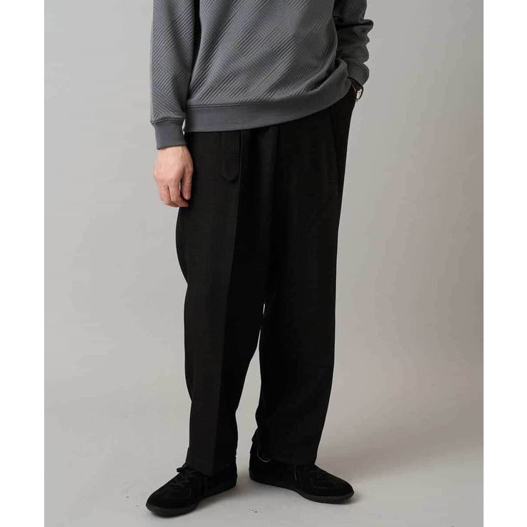ブラック | 【イージーケア 毛玉になりにくい】ヘリンボーンベルト付イージーワイドスラックス【… | a.v.v【MEN】
