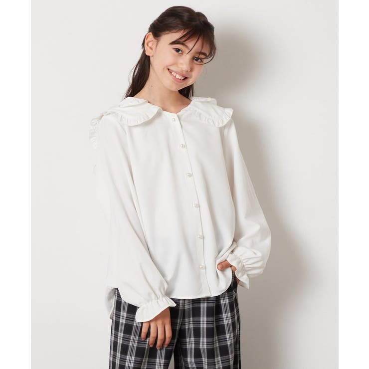 ホワイト | [130]ダブルフリルカラーブラウス | a.v.v【KIDS】