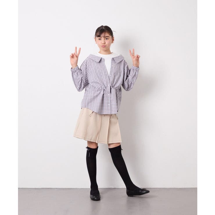 [130-160]スプリングチェックレイヤード風ブラウス | a.v.v【KIDS】 | 詳細画像17 