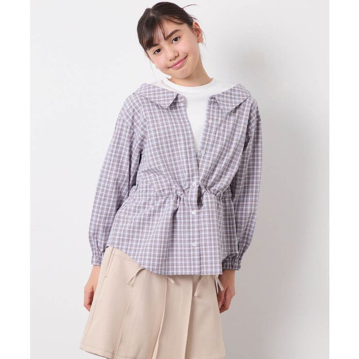 グレー | [130-160]スプリングチェックレイヤード風ブラウス | a.v.v【KIDS】