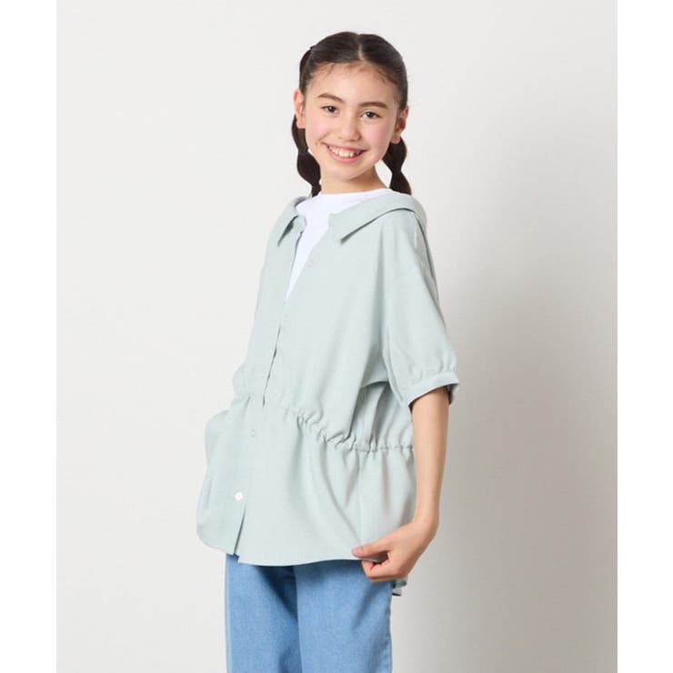 グリーン | [140-150]麻調レイヤード風ブラウス | a.v.v【KIDS】