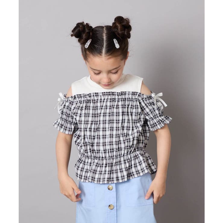 [100-160]【セットアップも出来る】袖レースアップオフショルブラウス | a.v.v【KIDS】 | 詳細画像10 