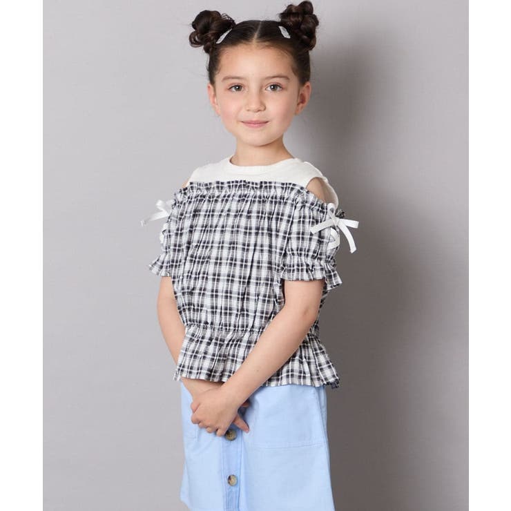 [100-160]【セットアップも出来る】袖レースアップオフショルブラウス | a.v.v【KIDS】 | 詳細画像8 