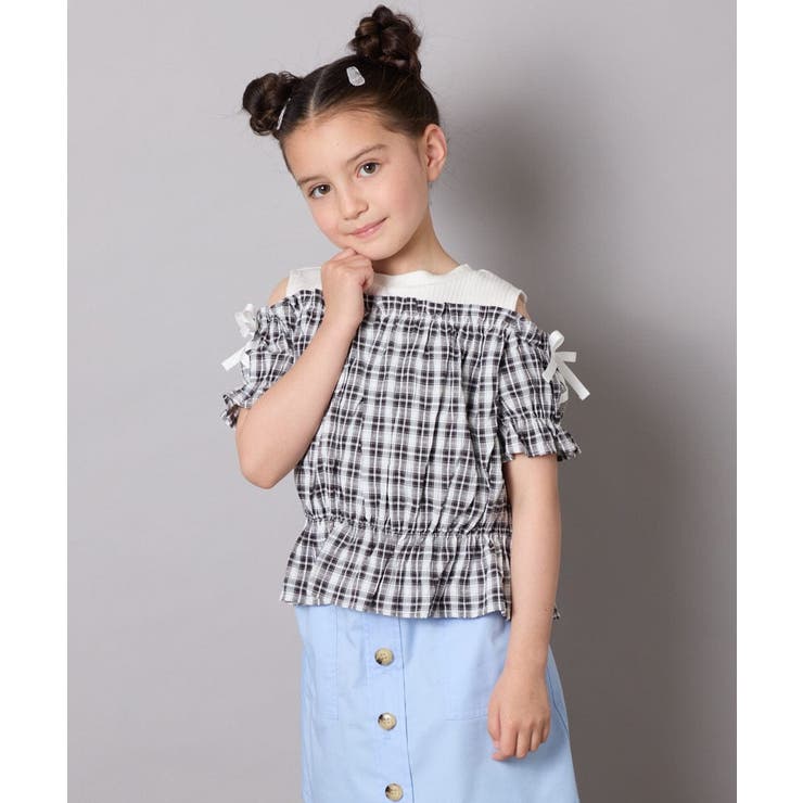 [100-160]【セットアップも出来る】袖レースアップオフショルブラウス | a.v.v【KIDS】 | 詳細画像9 