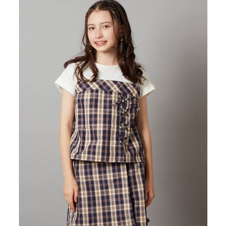 ネイビー | [100-130]【セットアップ対応】レースアップドッキングTシャツ | a.v.v【KIDS】