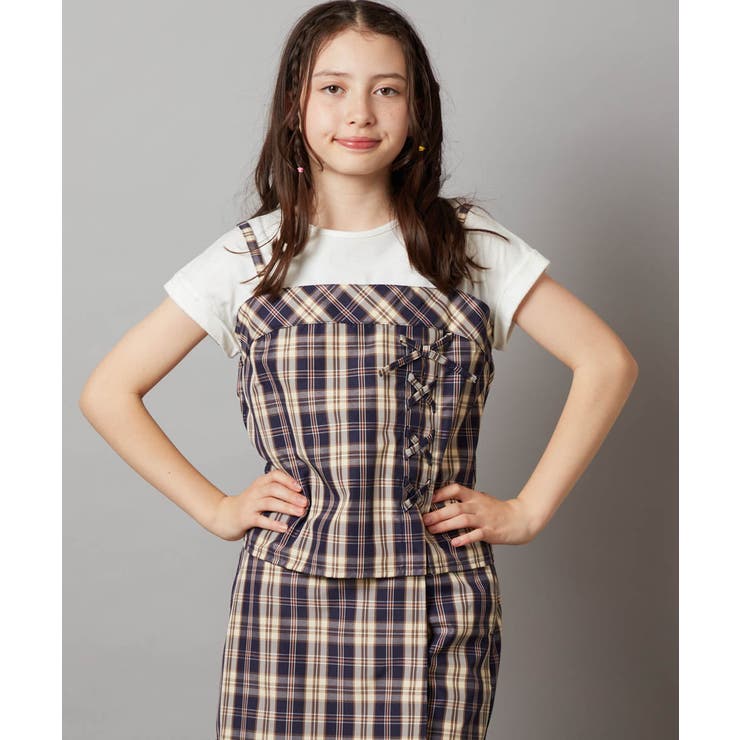 ネイビー | [160]【セットアップ対応】レースアップドッキングTシャツ | a.v.v【KIDS】