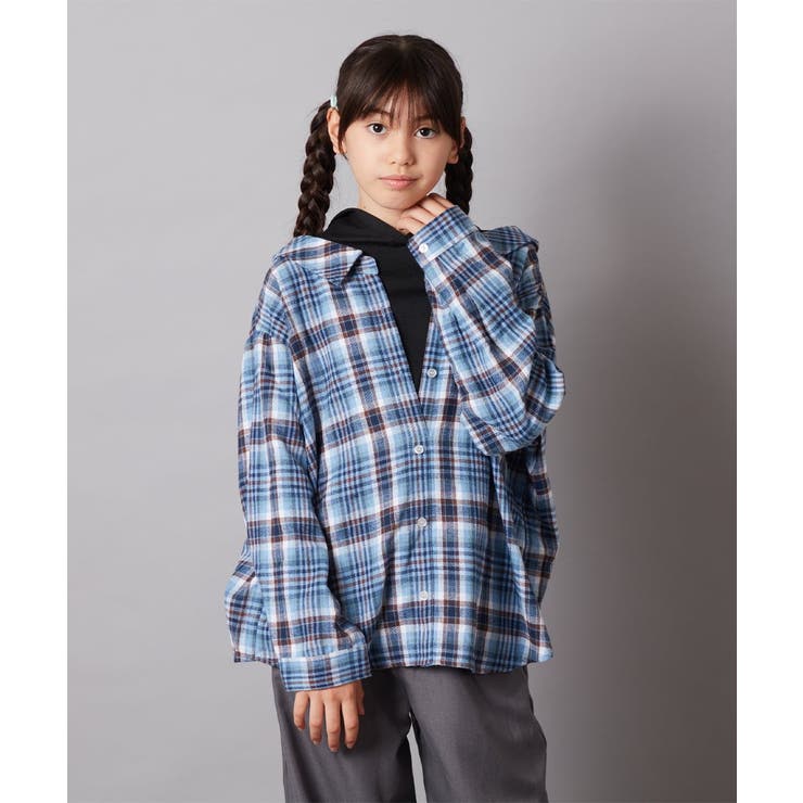 ブルー | [140-150]【ふんわり重ね着】レイヤードシャツ | a.v.v【KIDS】