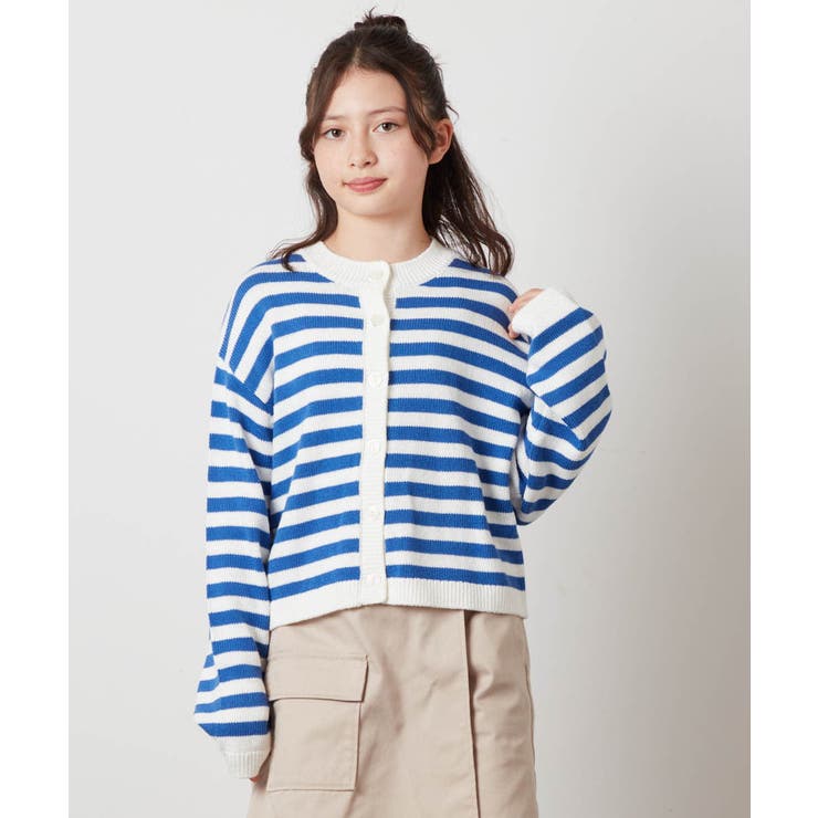 ブルー | [140-150]ボーダーニットカーデ | a.v.v【KIDS】