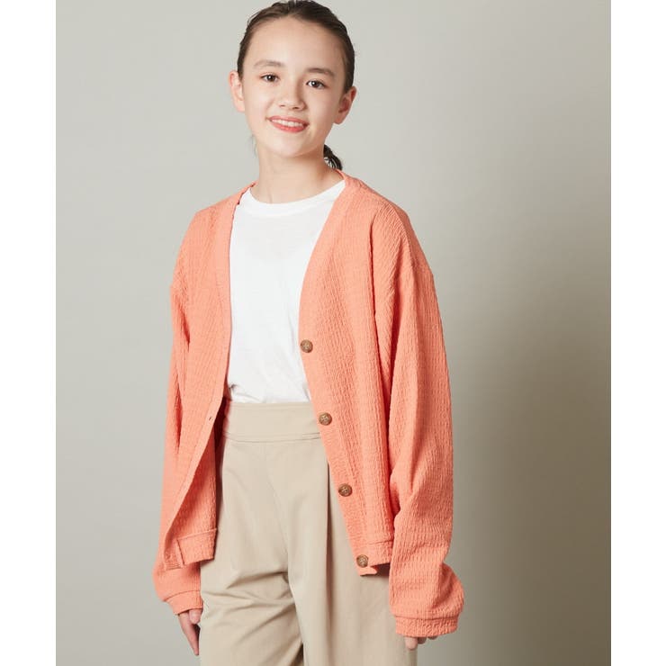 オレンジ | [100-130]シャーリングＶネックカーディガン | a.v.v【KIDS】