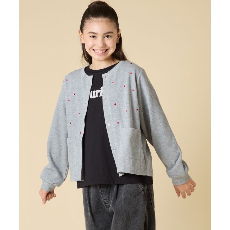 [130-160]ハート刺繍カーディガン | a.v.v【KIDS】 | 詳細画像1 