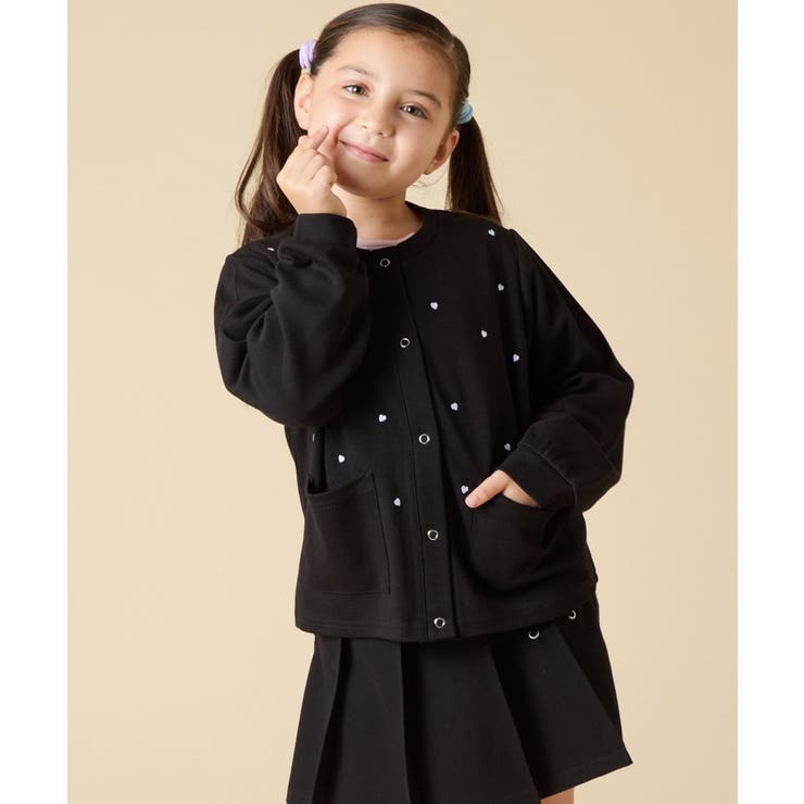 ブラック | [130-160]ハート刺繍カーディガン | a.v.v【KIDS】