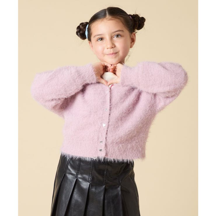 ピンク | [120-160]フェザー調カーディガン | a.v.v【KIDS】