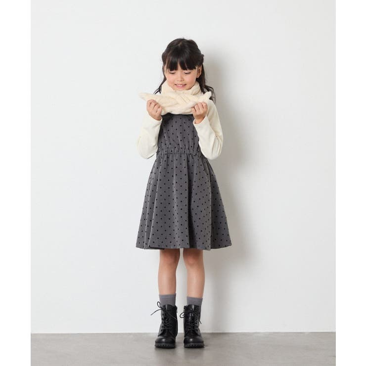 [120-160]フロッキードットプリントドッキングワンピース | a.v.v【KIDS】 | 詳細画像12 