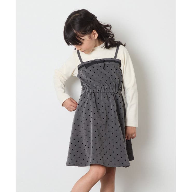 [120-160]フロッキードットプリントドッキングワンピース | a.v.v【KIDS】 | 詳細画像2 