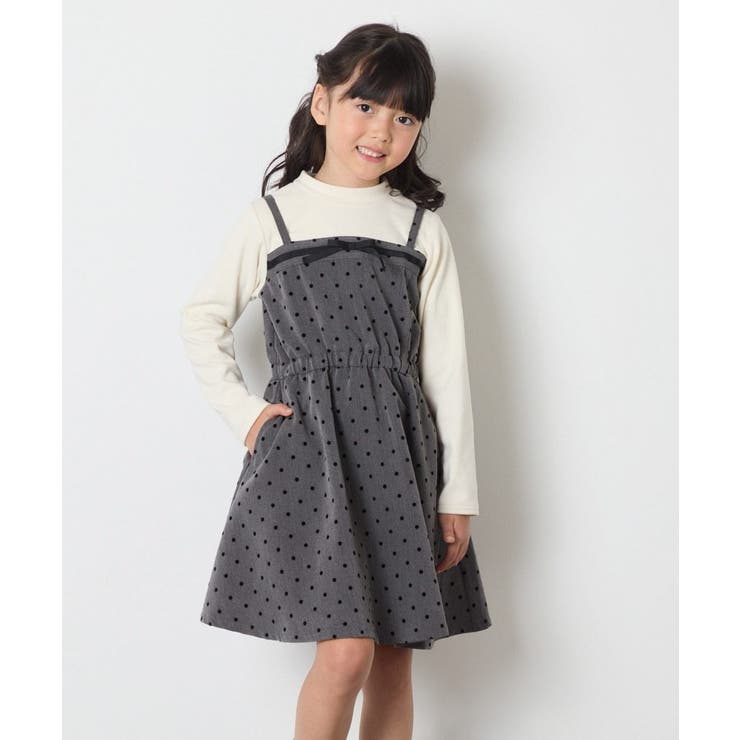 [120-160]フロッキードットプリントドッキングワンピース | a.v.v【KIDS】 | 詳細画像3 