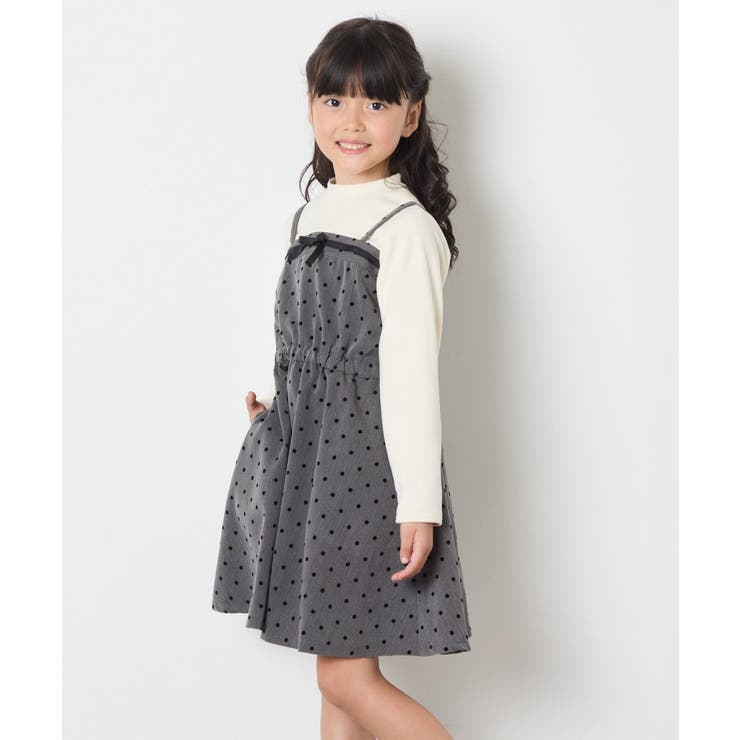 [120-160]フロッキードットプリントドッキングワンピース | a.v.v【KIDS】 | 詳細画像4 
