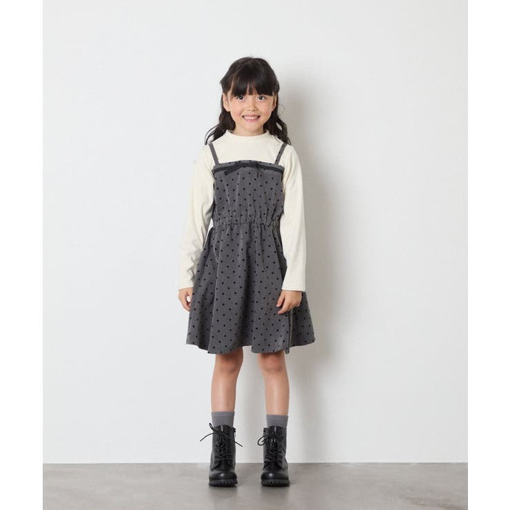 [120-160]フロッキードットプリントドッキングワンピース | a.v.v【KIDS】 | 詳細画像5 