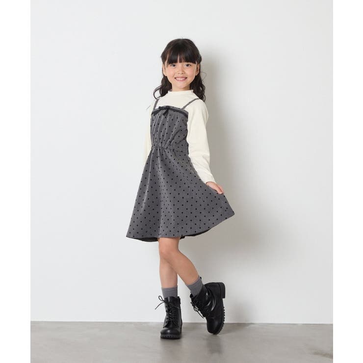 [120-160]フロッキードットプリントドッキングワンピース | a.v.v【KIDS】 | 詳細画像6 