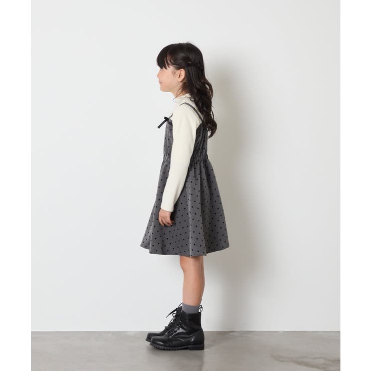 [120-160]フロッキードットプリントドッキングワンピース | a.v.v【KIDS】 | 詳細画像8 