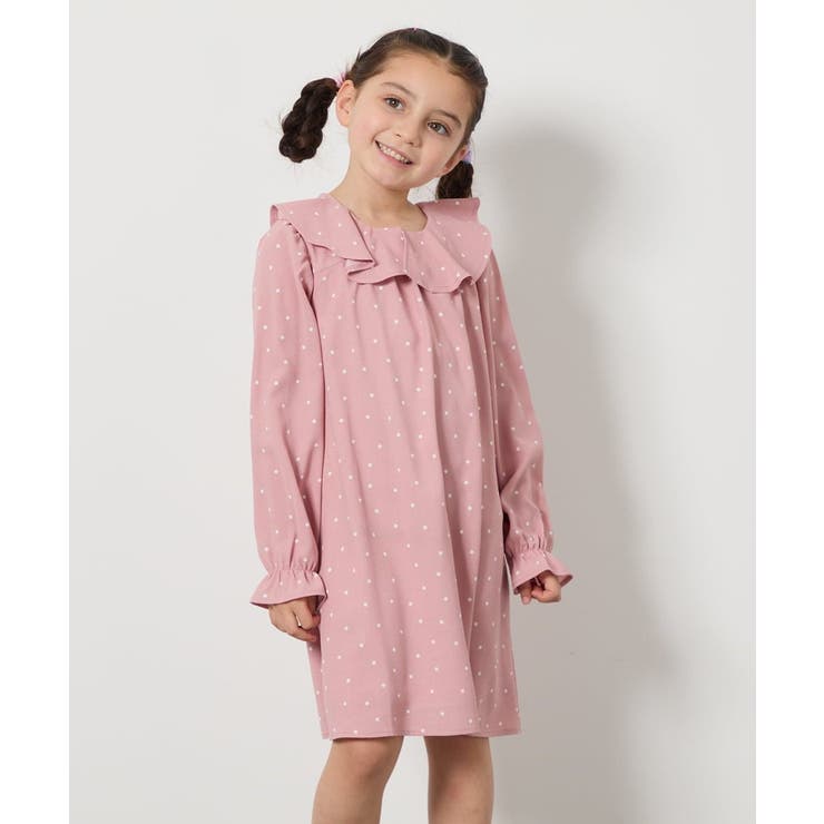 ピンク | [110-130]【発表会/結婚式】フリルカラードットプリントワンピース | a.v.v【KIDS】