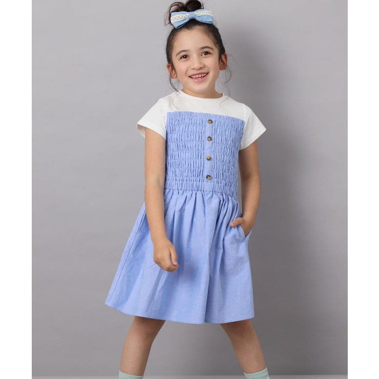 ブルー | [100-130]ドッキングデザインワンピース | a.v.v【KIDS】