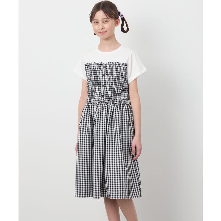 ブラック | [100-130]ドッキングデザインワンピース | a.v.v【KIDS】