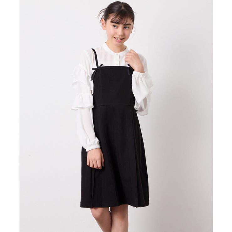 ブラック | [130-160]フロントリボンプリーツジャンスカ | a.v.v【KIDS】