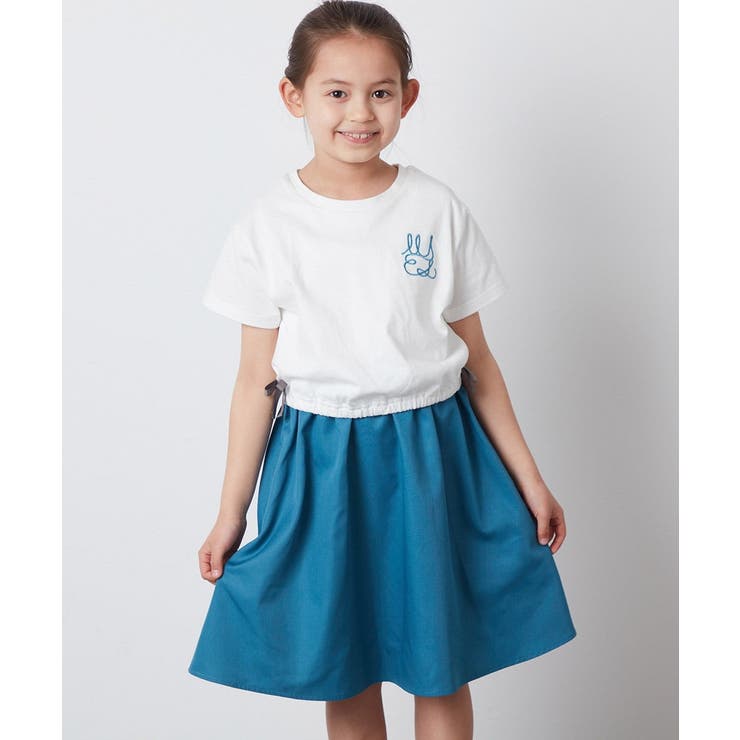 [100-130]サイドリボンロゴ刺繍ドッキングワンピース | a.v.v【KIDS】 | 詳細画像1 