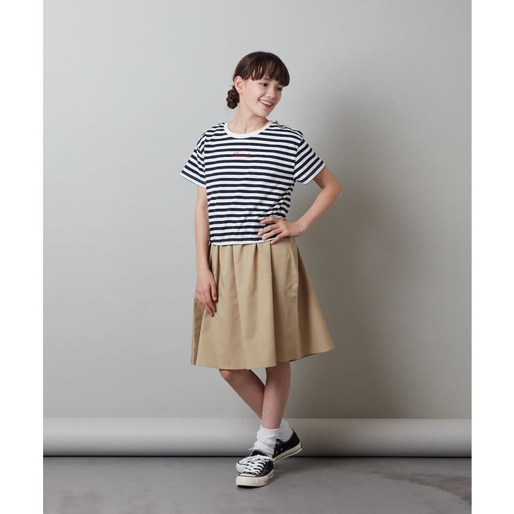 [100-130]サイドリボンロゴ刺繍ドッキングワンピース | a.v.v【KIDS】 | 詳細画像4 