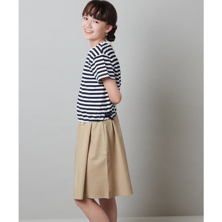 [100-130]サイドリボンロゴ刺繍ドッキングワンピース | a.v.v【KIDS】 | 詳細画像5 