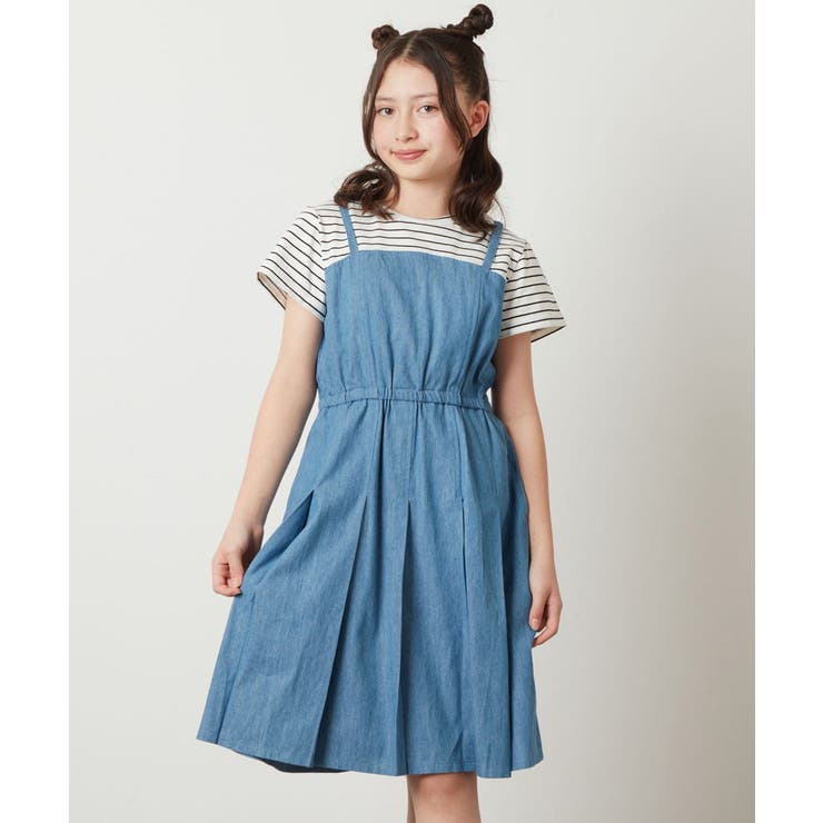 ブルー（デニム） | [100-130]ドッキングワンピース | a.v.v【KIDS】