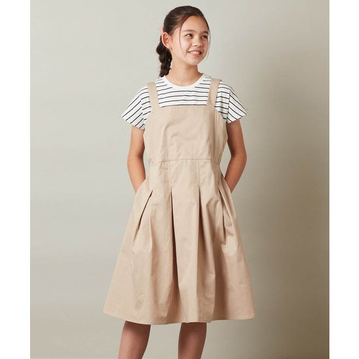 ベージュ | [110-130]Ｔシャツドッキングワンピース | a.v.v【KIDS】